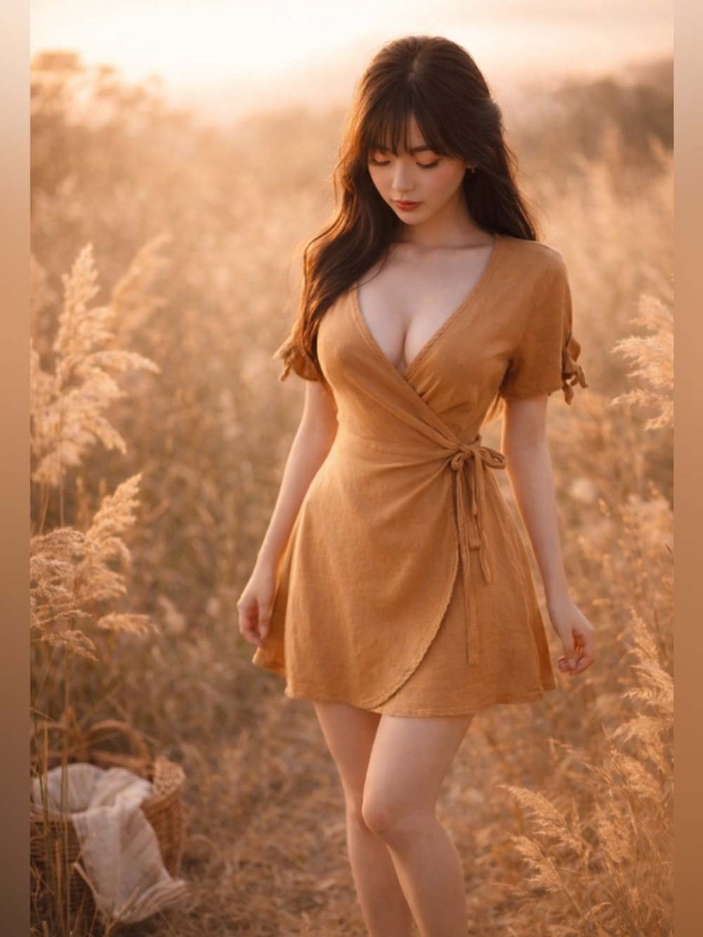 Wandering Golden Fields & Dandelion Daydreams wrap honeyed mini dress